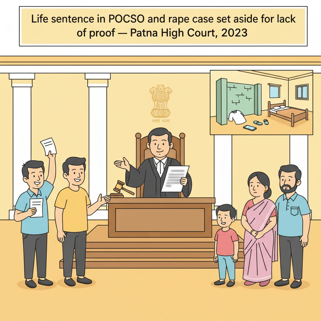 Courtroom scene representing Patna High Court examining evidence in a POCSO rape appeal.