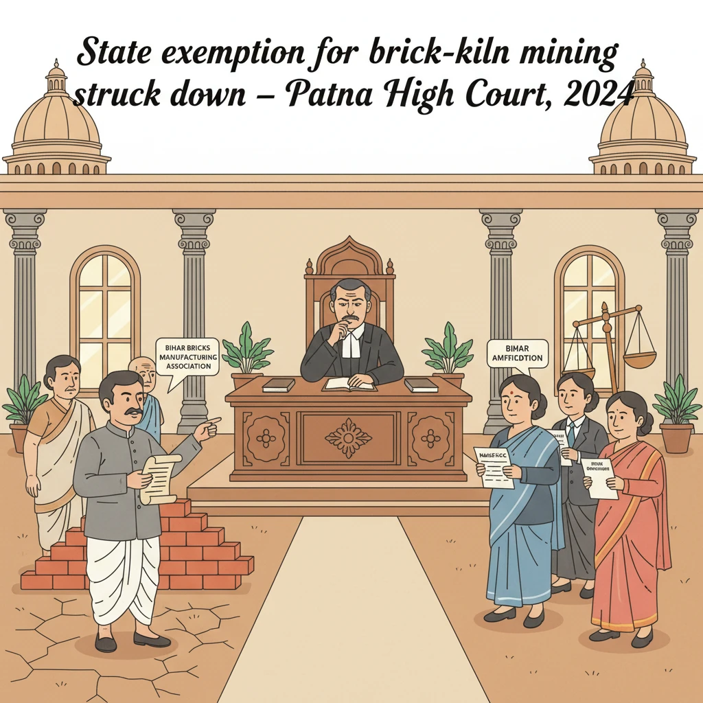Illustration of Patna High Court reviewing Bihar brick-kiln mining and environmental clearance rules.