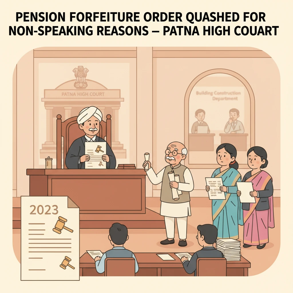 Illustration of Patna High Court reviewing a government pension forfeiture order.