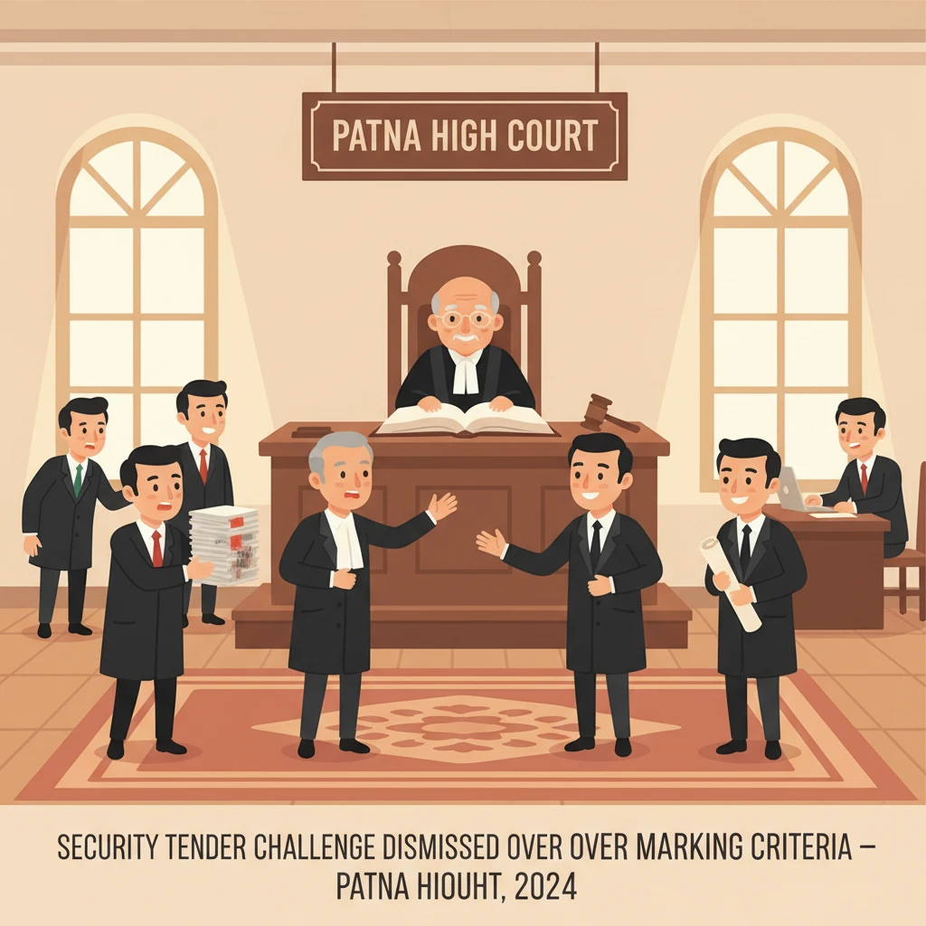 Courtroom scene representing Patna High Court reviewing a government security tender.