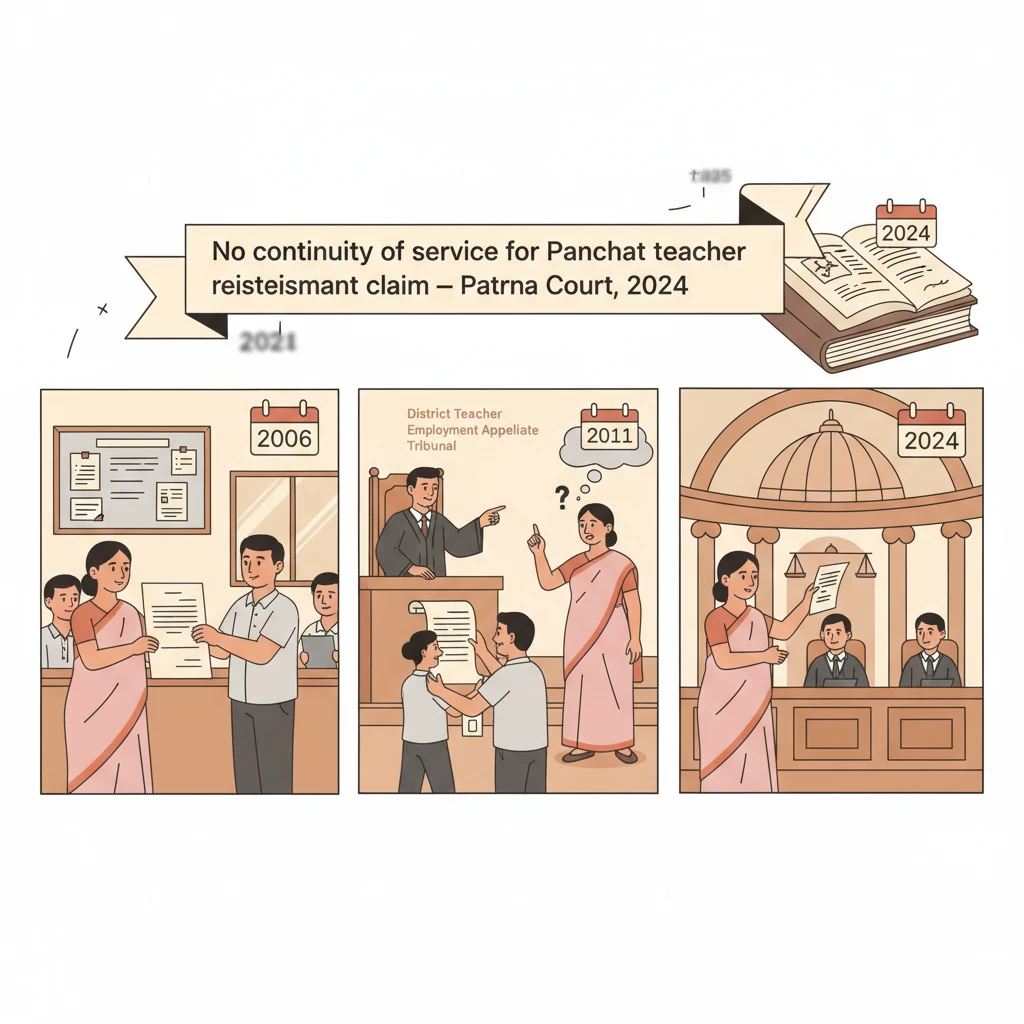 Illustration of Patna High Court hearing a Panchayat teacher continuity of service case.