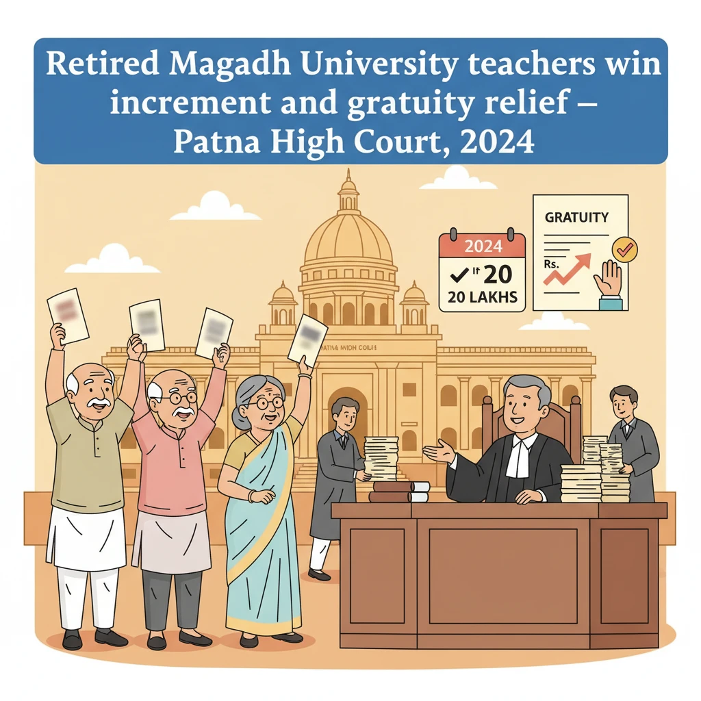 Illustration of Patna High Court examining pension and gratuity claims of retired teachers.