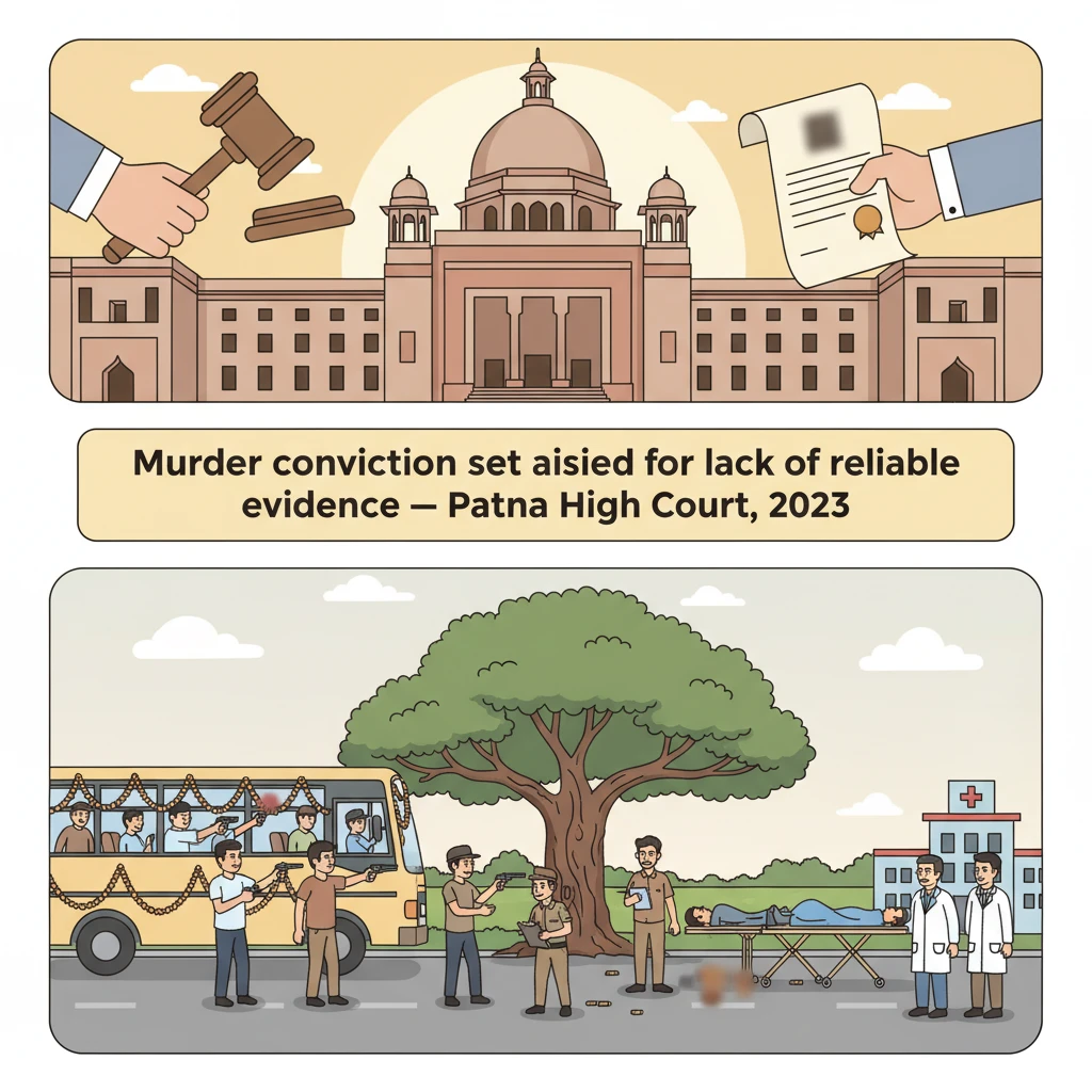 Courtroom scene at Patna High Court reflecting review of a bus firing murder conviction.