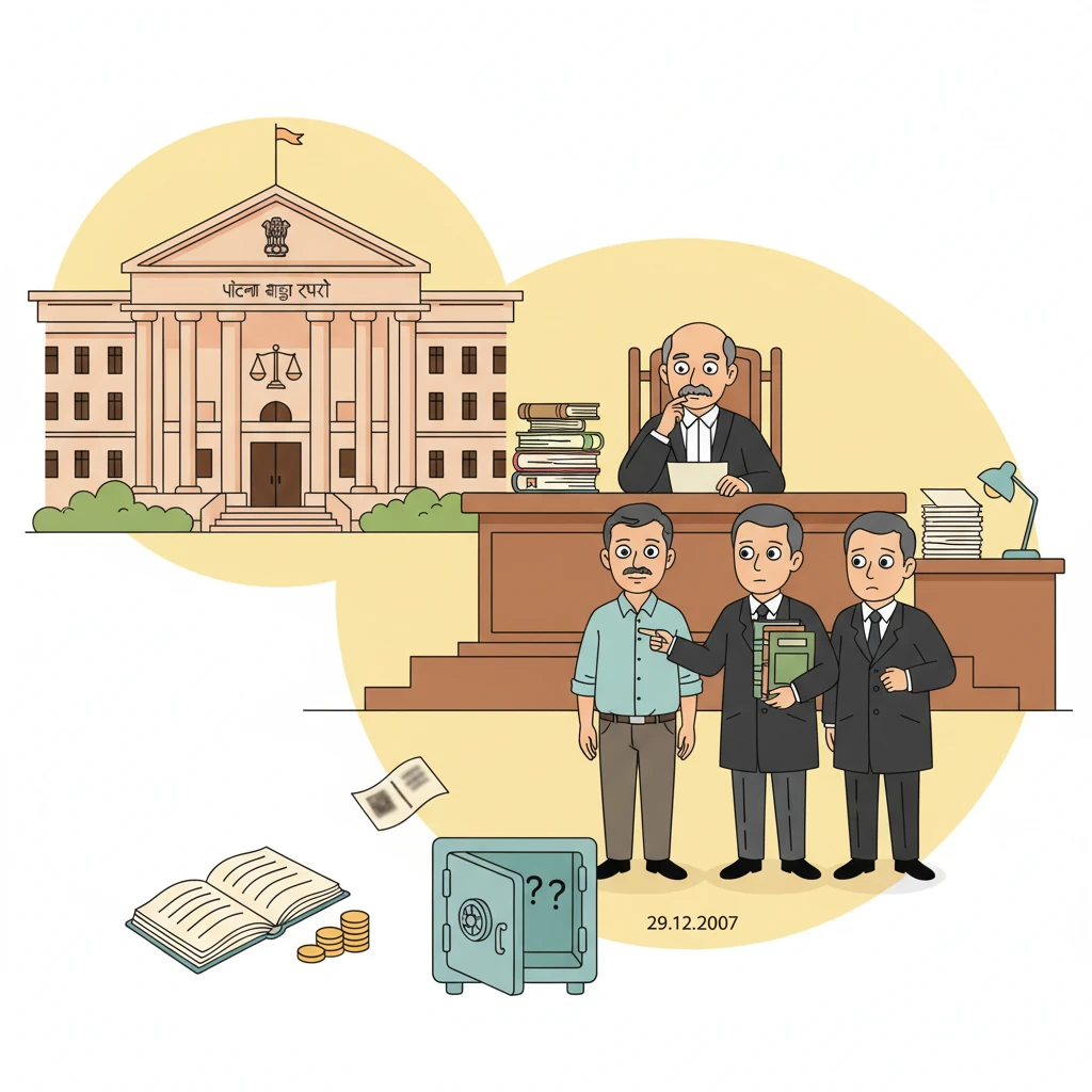 Courtroom scene representing Patna High Court reviewing a bank disciplinary removal case.
