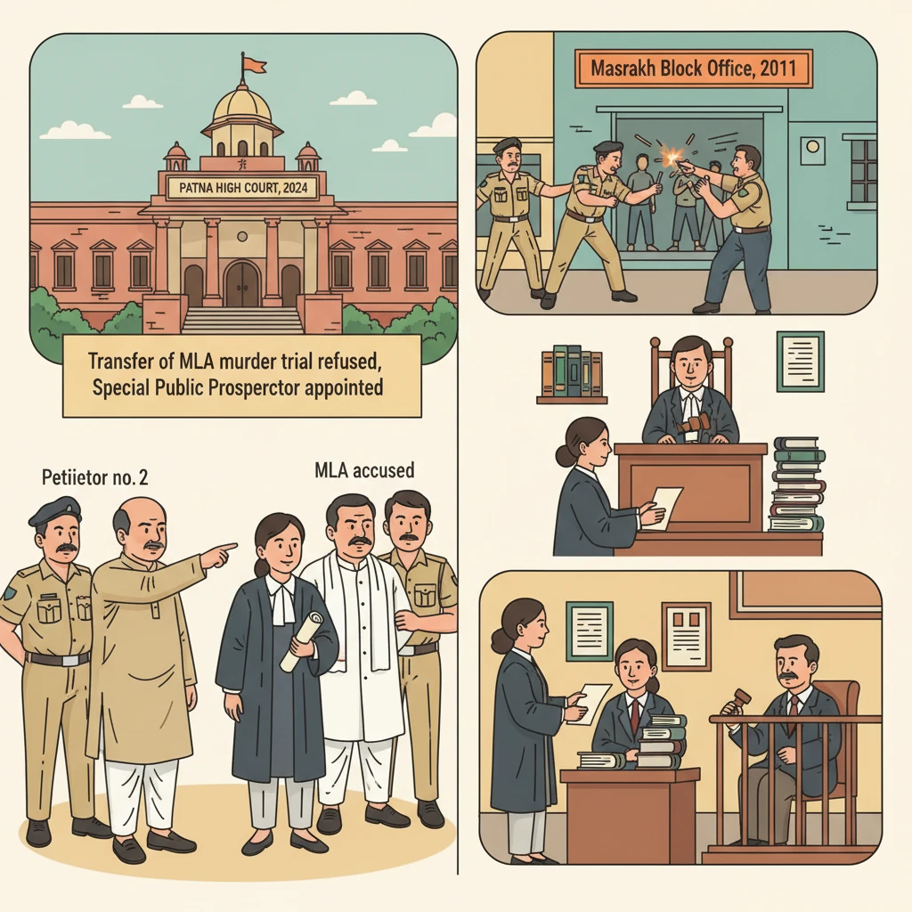 Inside view of a courtroom depicting a murder trial with a Special Public Prosecutor before the Patna High Court.