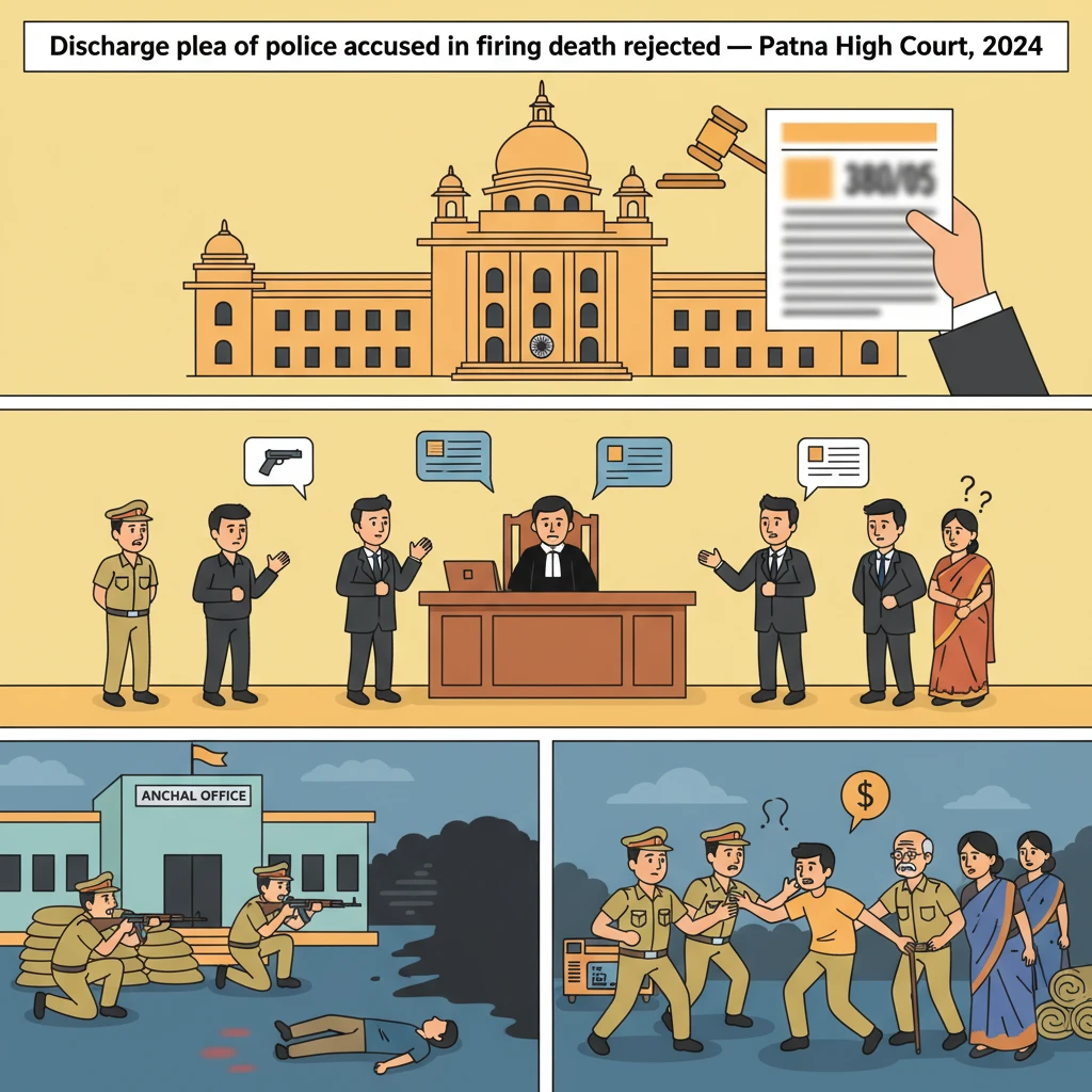 Courtroom scene illustrating Patna High Court hearing on police firing case.