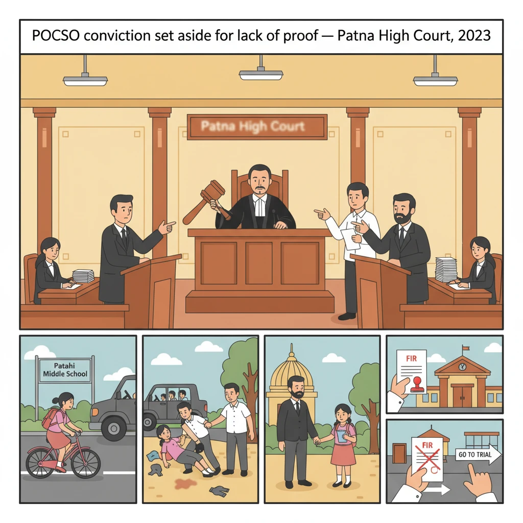 Patna High Court courtroom illustration focusing on a criminal appeal under the POCSO Act.