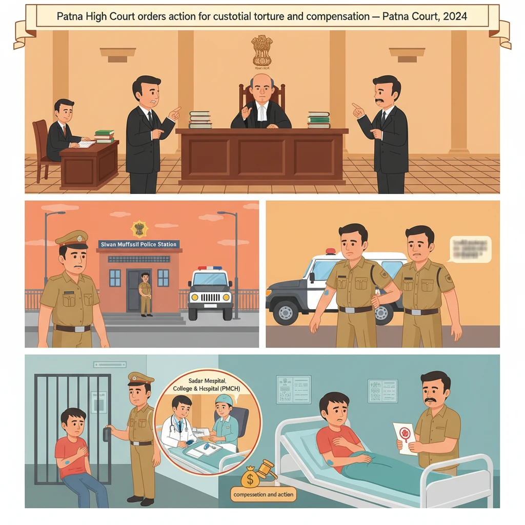 Illustration of Patna High Court addressing a custodial violence case from Siwan.
