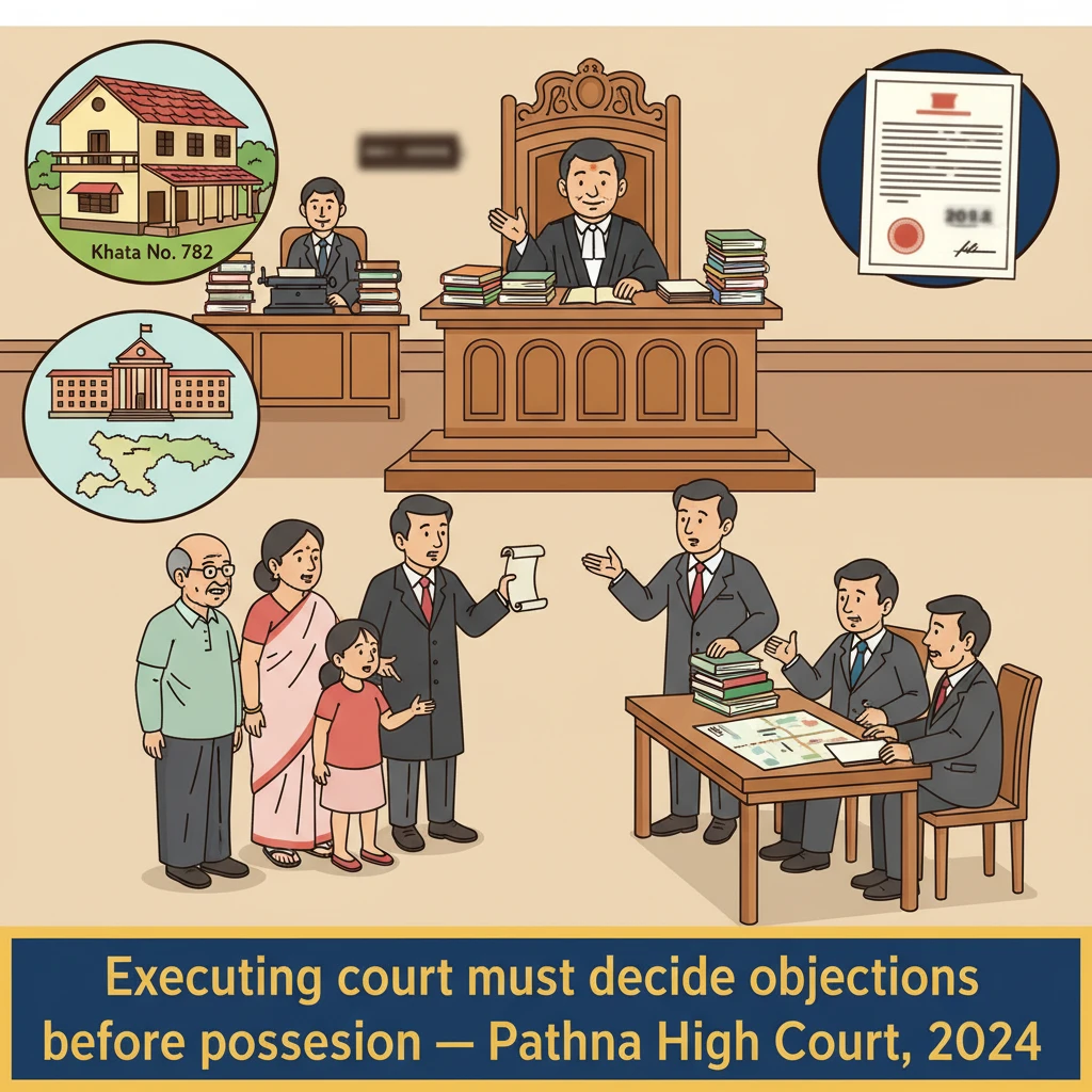 Illustration of Patna High Court overseeing an eviction decree execution dispute.