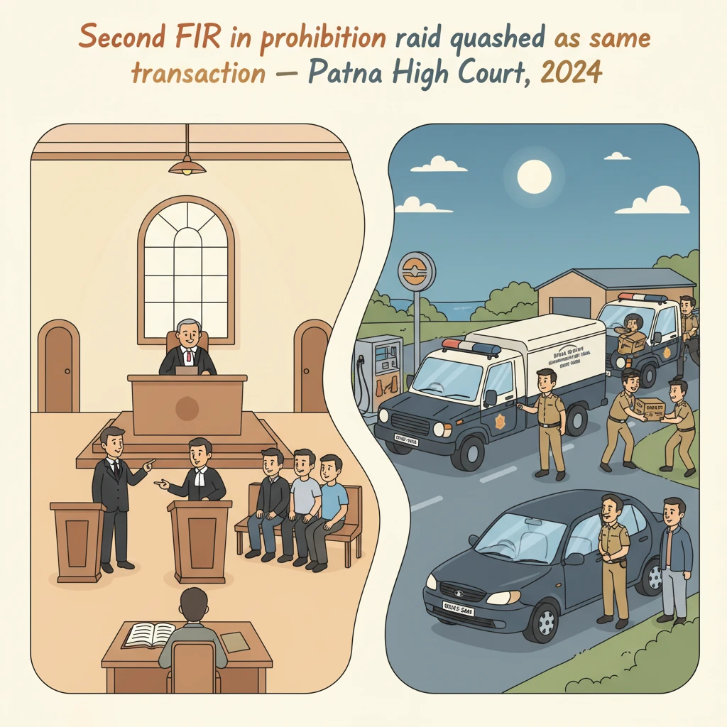 Illustration of Patna High Court examining two FIRs arising from a single prohibition raid.