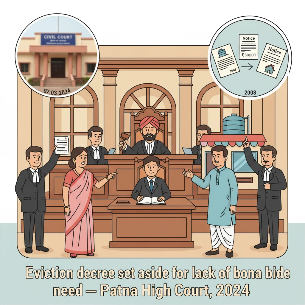 Illustration of Patna High Court reviewing an eviction order for a rented commercial shop.
