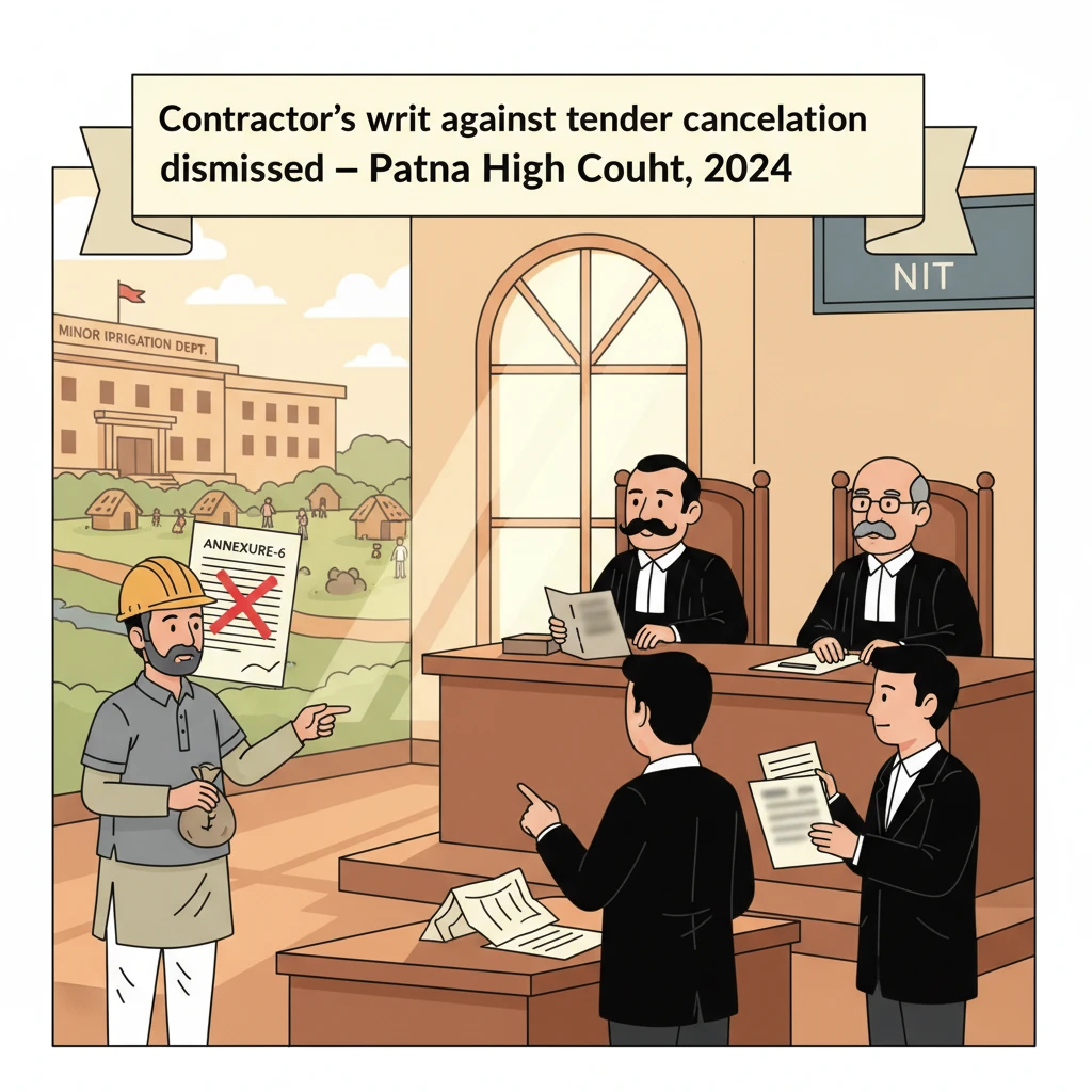 Illustration of Patna High Court reviewing a Bihar irrigation tender dispute.
