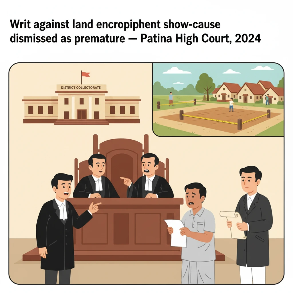 Illustration of Patna High Court reviewing a land encroachment show-cause notice.