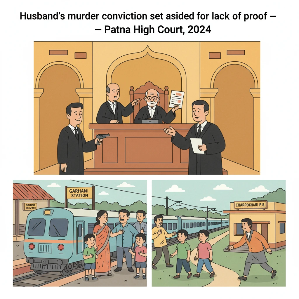 A courtroom illustration showing judges reviewing a murder conviction from a train incident.