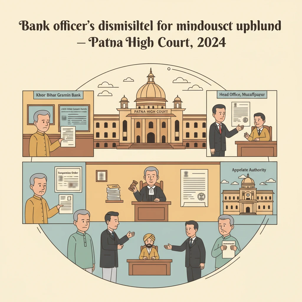 Illustration of Patna High Court reviewing a bank disciplinary dismissal case.