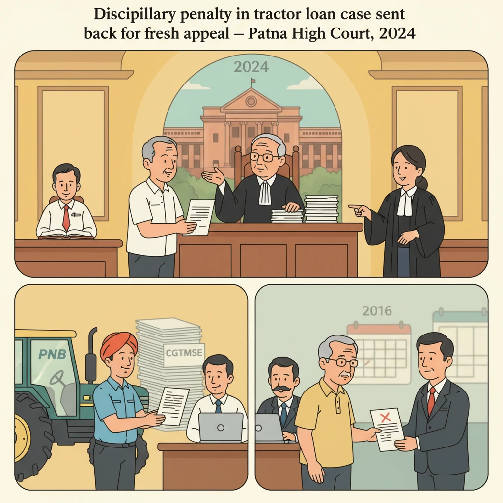 Illustration of the Patna High Court reviewing a bank disciplinary case on tractor loans.