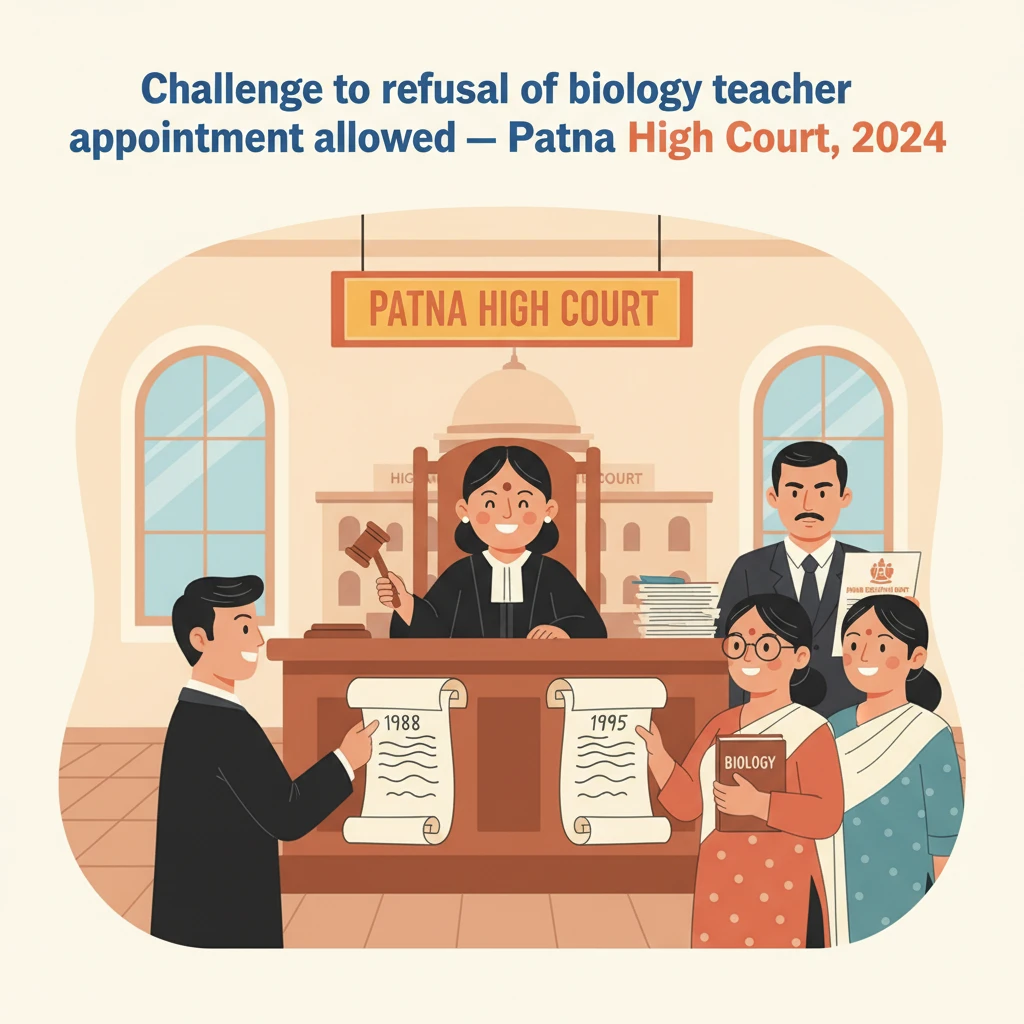 Illustration of Patna High Court reviewing Bihar biology teacher recruitment vacancies.