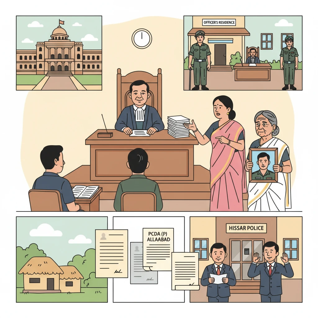 Illustration of Patna High Court examining ex-gratia claim for widow of missing Army sepoy.