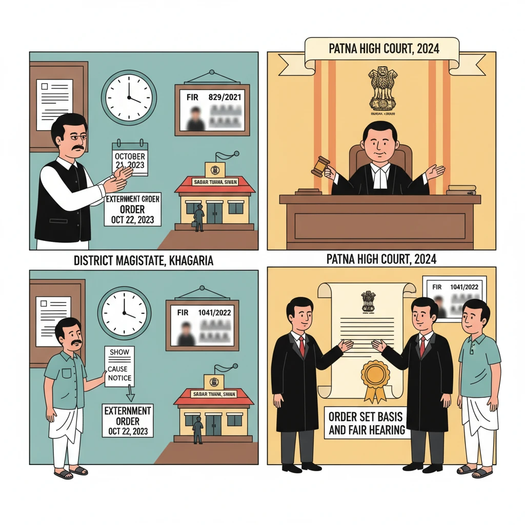 Illustration of Patna High Court reviewing an externment order under the Bihar Control of Crimes Act.