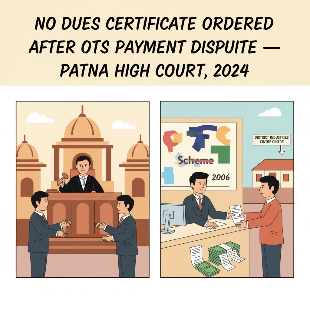 Illustration of Patna High Court directing a state finance corporation to issue a no dues certificate after OTS payment.