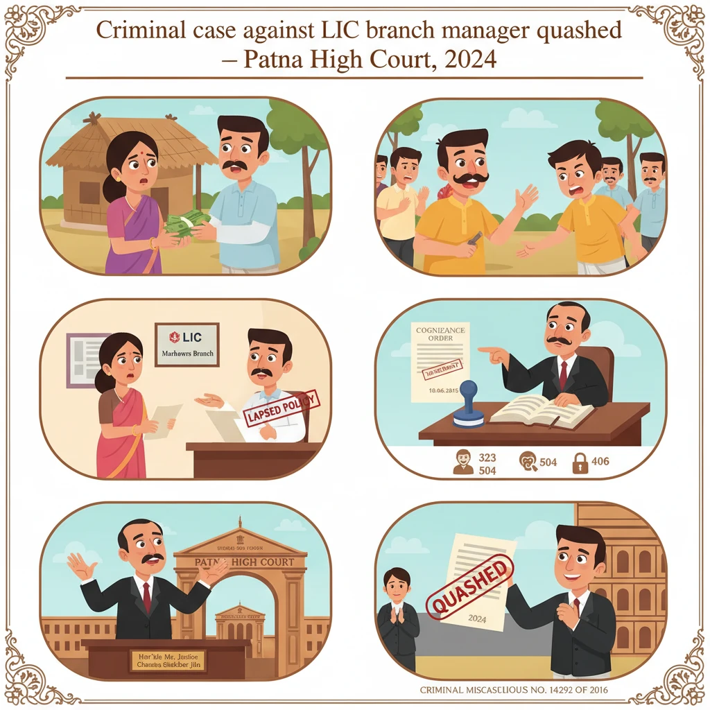 Illustration of Patna High Court reviewing a criminal complaint against an LIC branch manager.