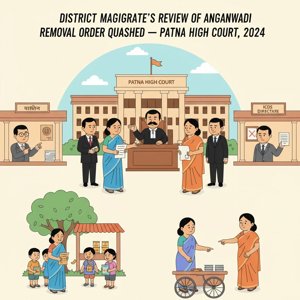 Illustration of the Patna High Court building symbolising an Anganwadi Sevika service dispute decision.
