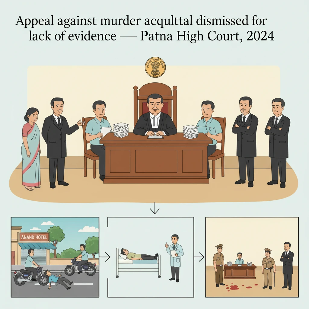 Illustration of a courtroom scene depicting a murder appeal before the Patna High Court.