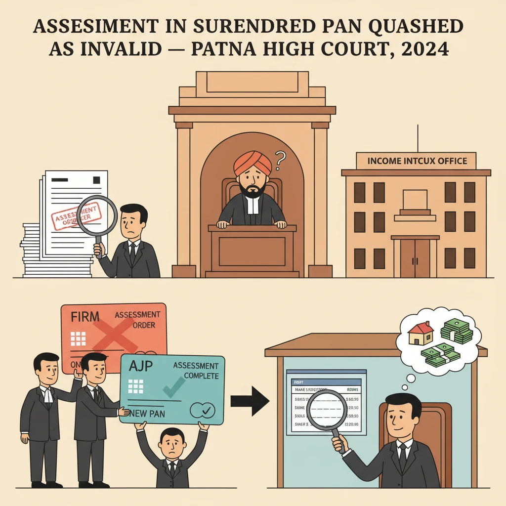 Illustration of Patna High Court reviewing an income tax reassessment dispute over use of a surrendered PAN.