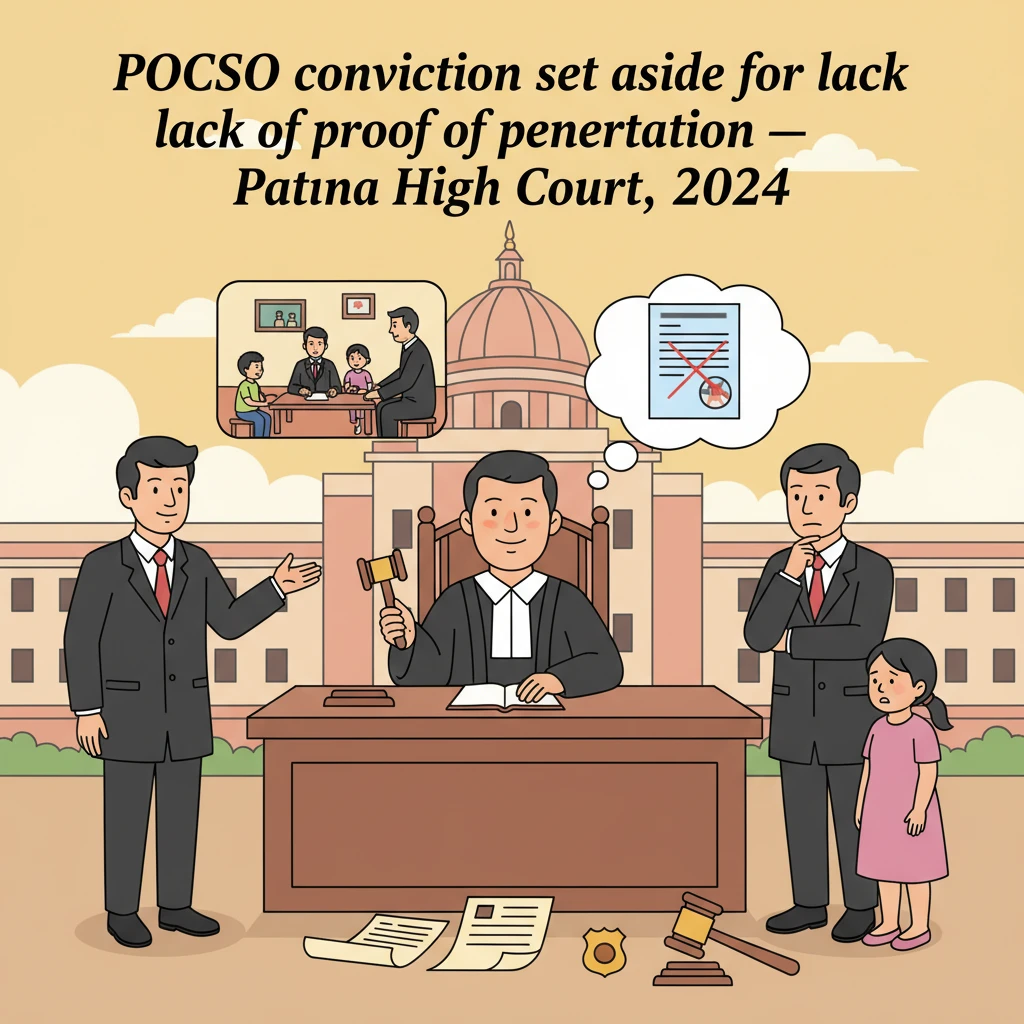 Courtroom illustration showing a judge reviewing evidence in a child protection POCSO case.