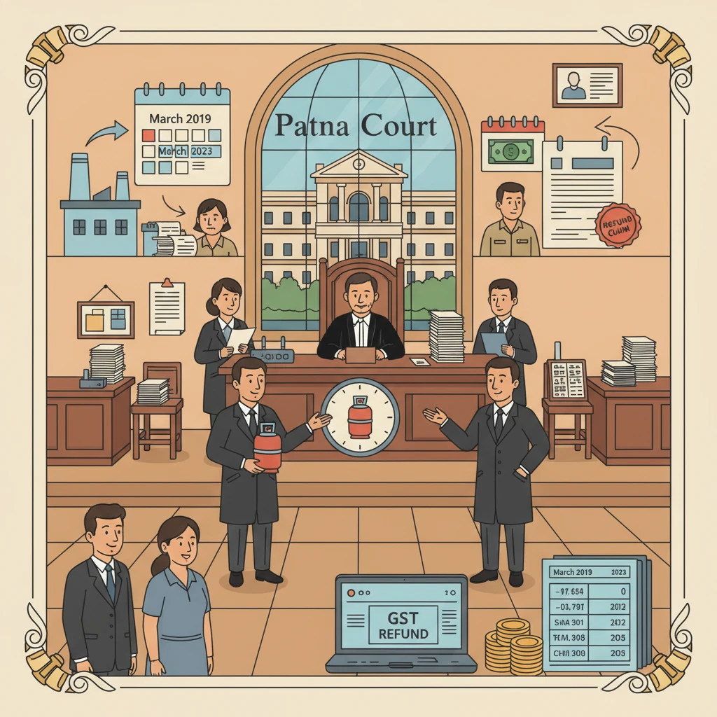 Illustration of Patna High Court examining GST refund dispute for an LPG bottling unit.