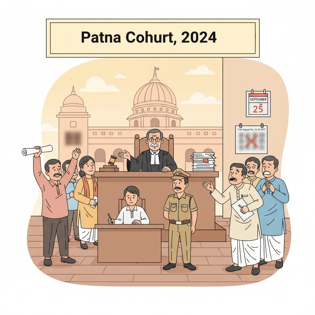 Illustration of a Patna courtroom during arguments on execution of a land decree.
