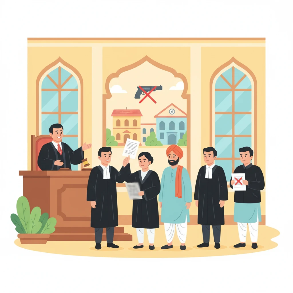 Illustration of Patna High Court reviewing cancellation of a citizen’s arms licence in Bihar.