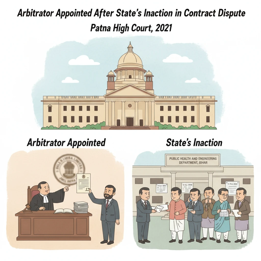 Illustration of Patna High Court overseeing appointment of arbitrator in a government contract dispute.