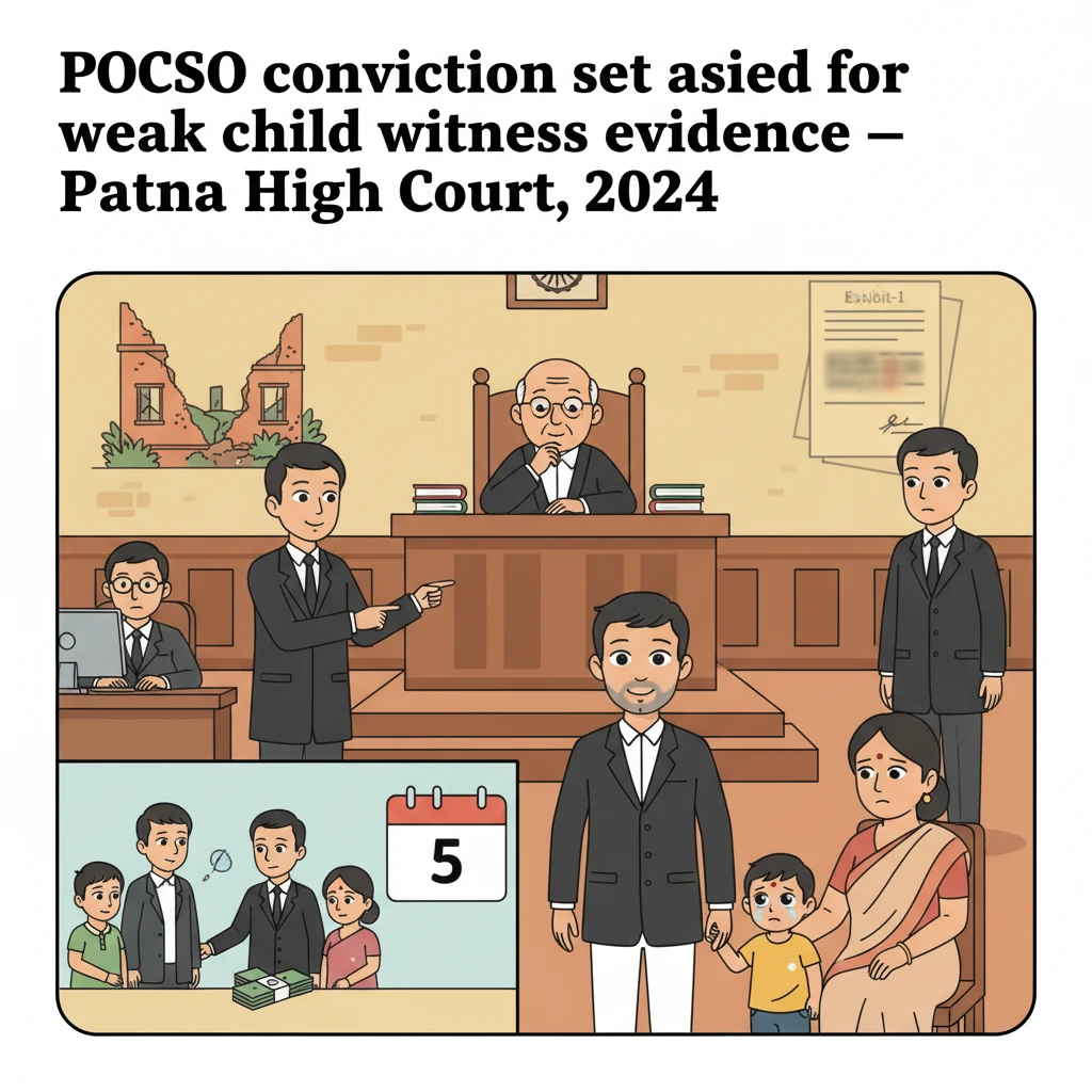 A courtroom scene at Patna High Court depicting a judge hearing a POCSO appeal.