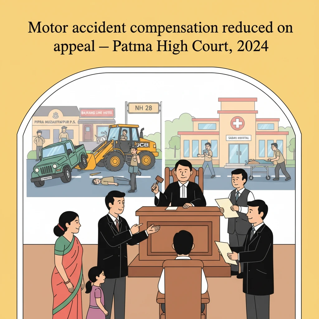 Illustration of Patna High Court reviewing a motor accident compensation award on appeal.