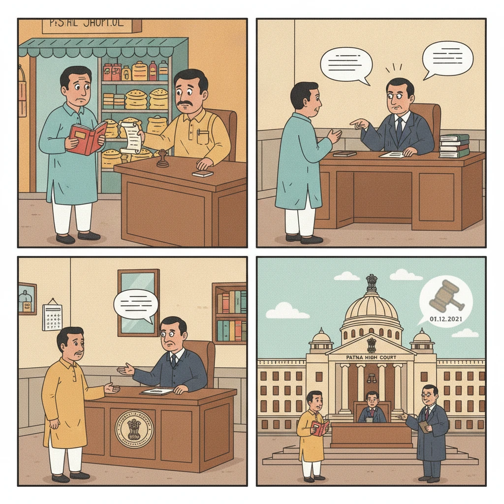 Illustration of Patna High Court reviewing cancellation of a PDS shop licence.