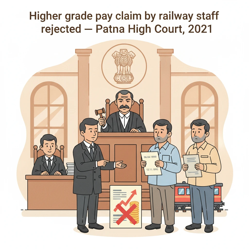 Two railway employees outside Patna High Court over a grade pay dispute with East Central Railway.
