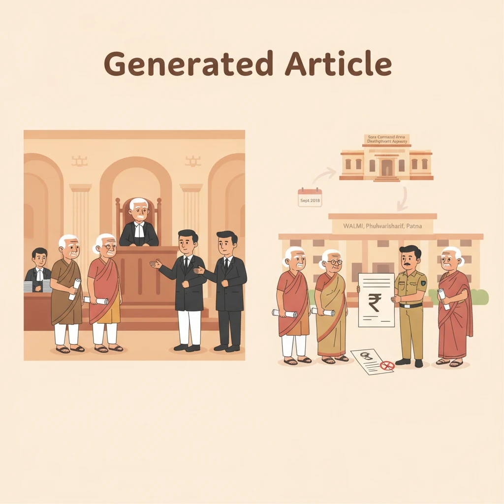 Illustration of Patna High Court hearing retired agency employees’ pension dispute.
