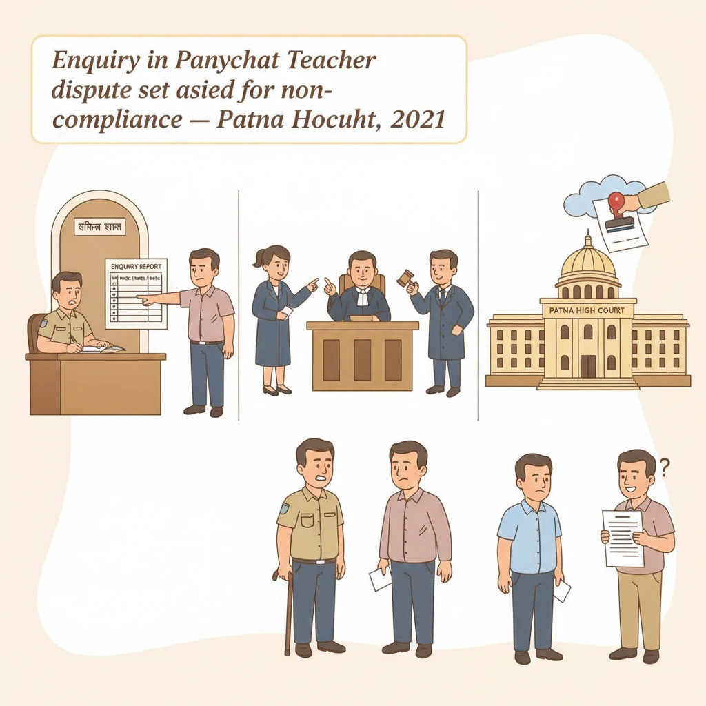 Illustration of Patna High Court overseeing a Panchayat Teacher recruitment enquiry.