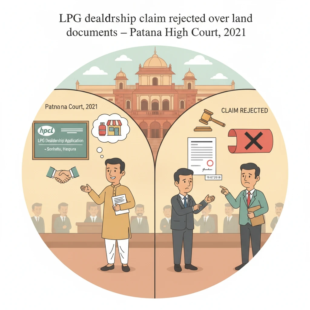 Illustration of Patna High Court reviewing LPG distributorship land eligibility dispute.
