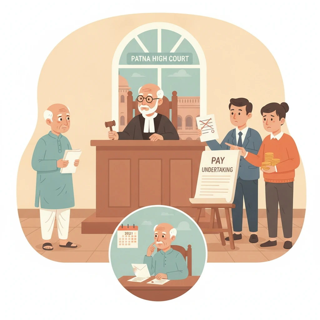 Courtroom illustration showing judges reviewing a government employee pay recovery dispute.