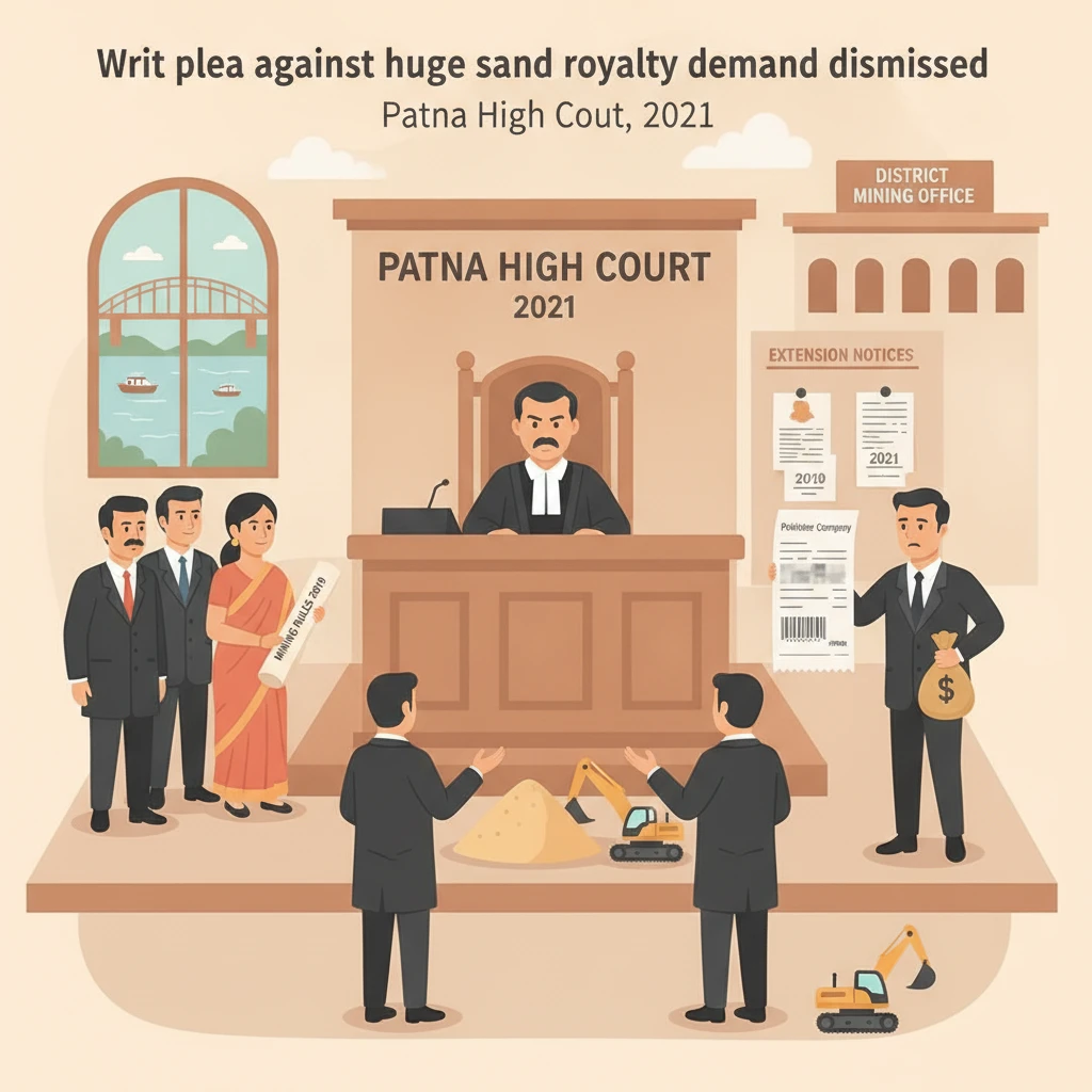 Courtroom scene illustrating Patna High Court decision on Bihar sand mining royalty dispute.