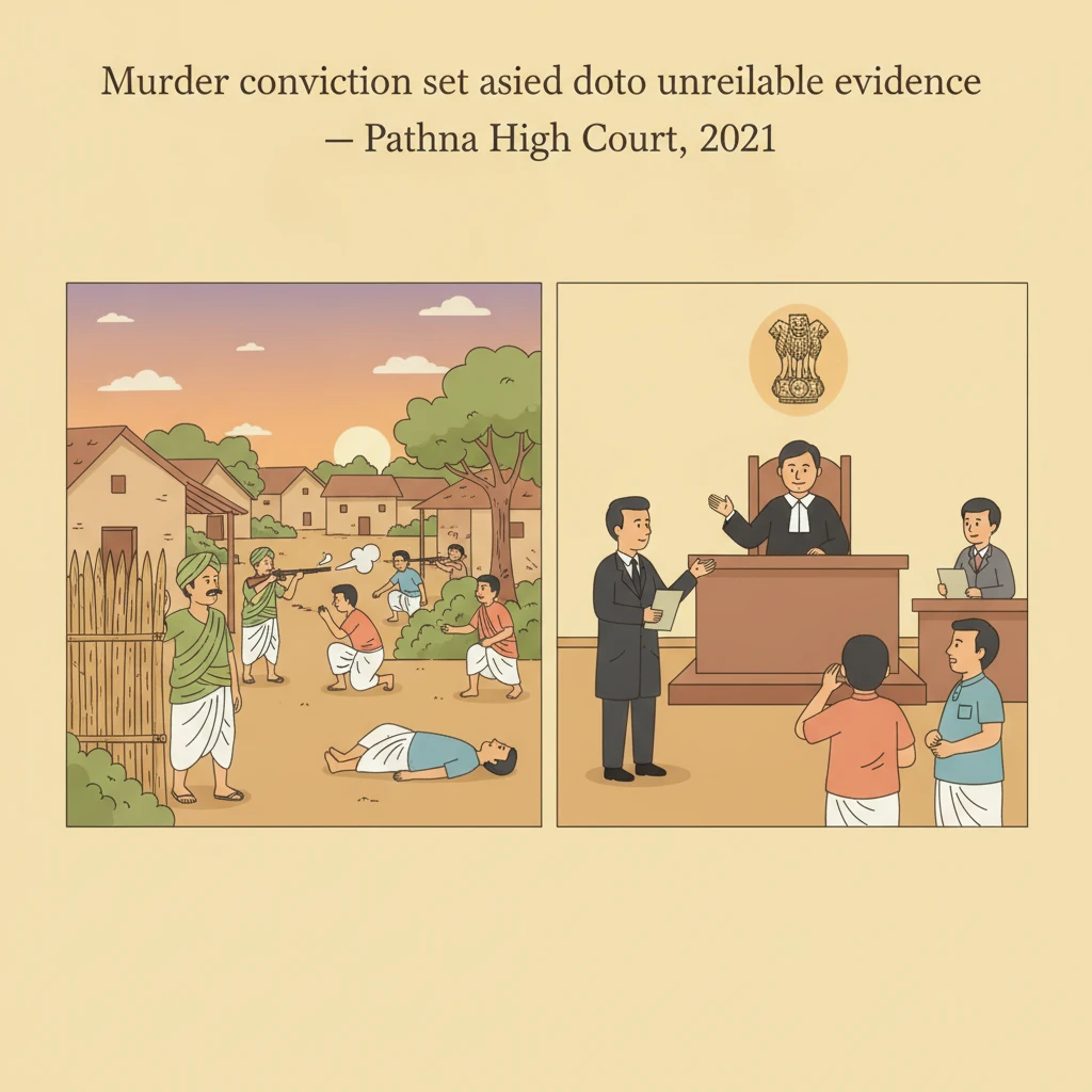 Courtroom scene at Patna High Court in a village election murder appeal.