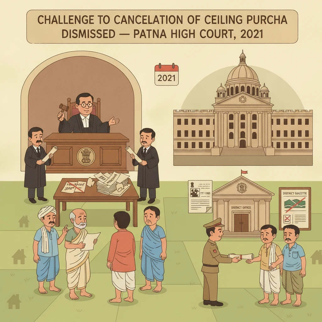 Illustration of Patna High Court reviewing cancellation of land ceiling allotment.