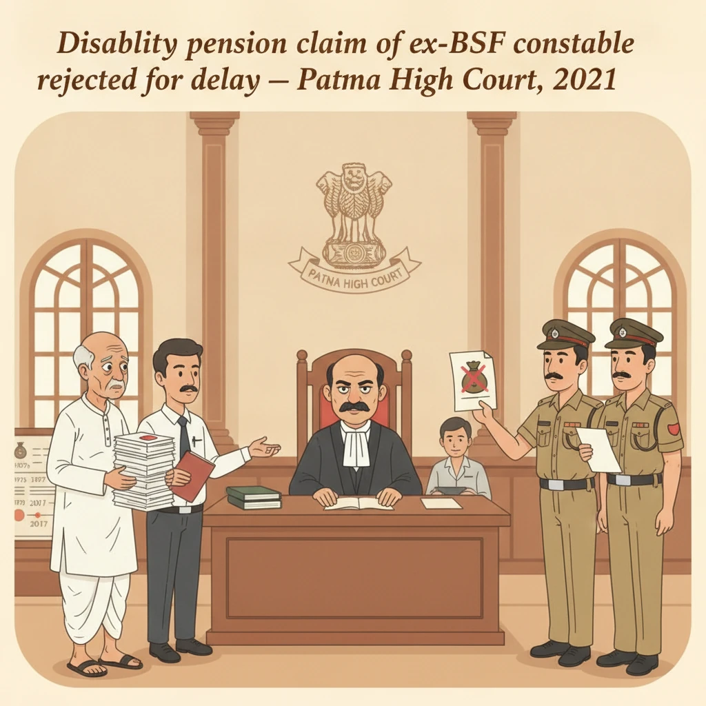 Patna High Court courtroom illustration focusing on a BSF disability pension dispute.