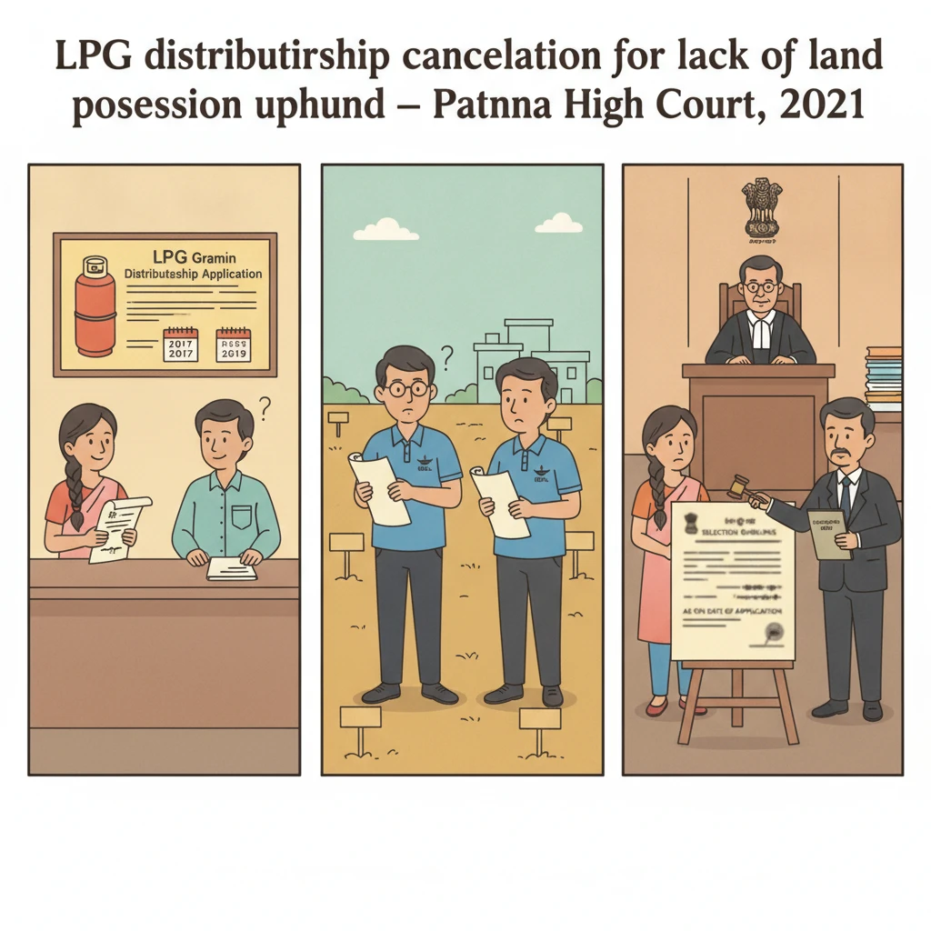 Patna High Court courtroom scene illustrating an LPG distributorship land dispute.