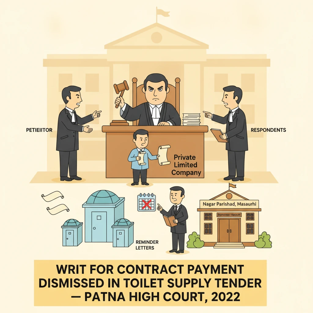 Courtroom and municipal office imagery symbolising a Patna High Court contract dispute.