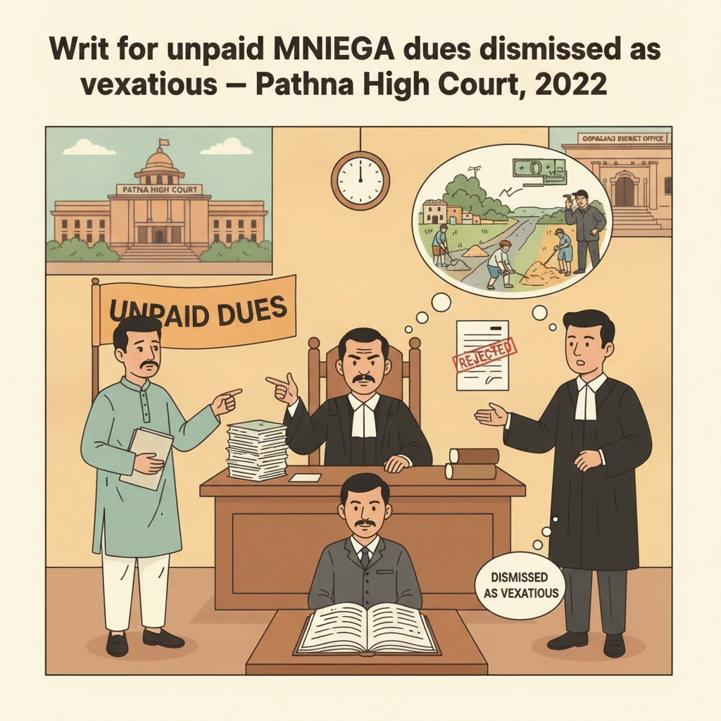 Illustration of Patna High Court examining a dispute over MNREGA payment claims.