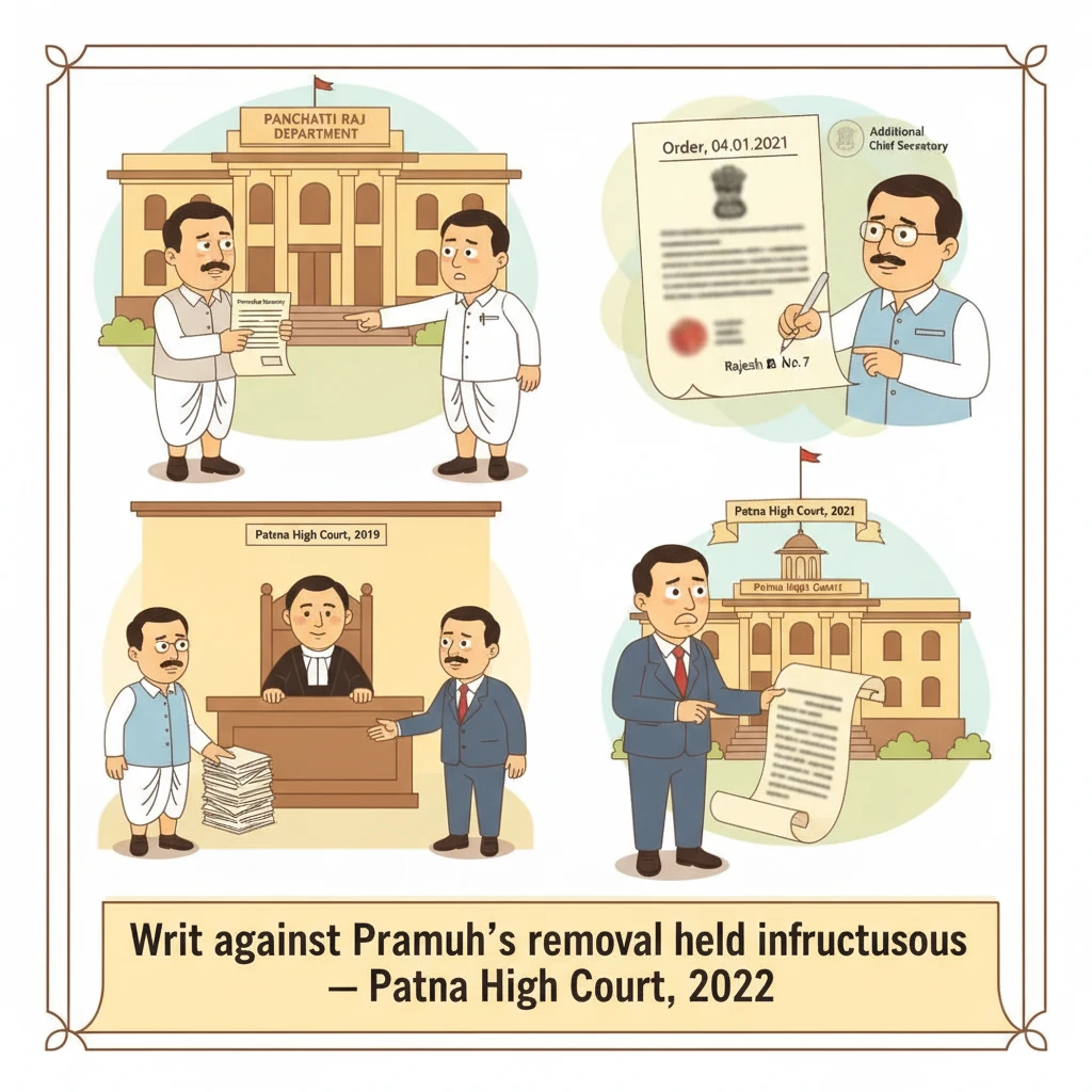 Illustration of Patna High Court examining removal of a block Pramukh under the Bihar Panchayat Raj Act.