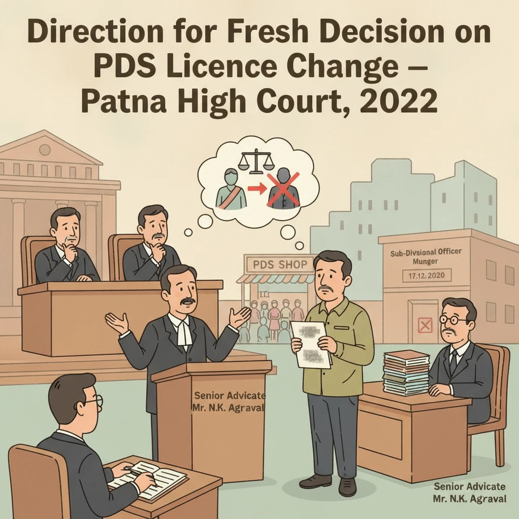 Illustration of Patna High Court reviewing a cooperative society PDS licence dispute.